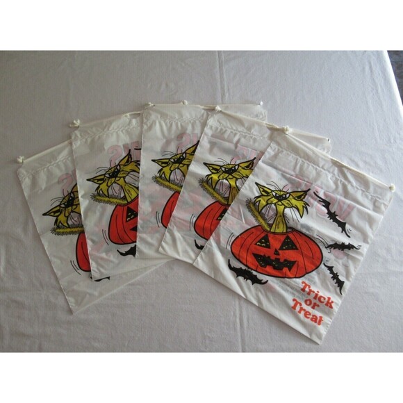 10x Vtg Halloween Cat Jack-o-lantern Plastic Trick or Treat Candy Bags Bats VONS - Picture 8 of 8